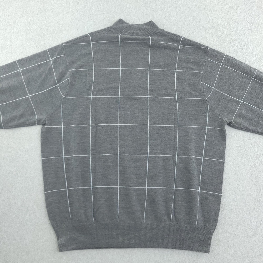 Peter Millar Sweater Mens XL Gray Merino Wool 1/4 Zip Mock Neck Pullover Check - Picture 7 of 12